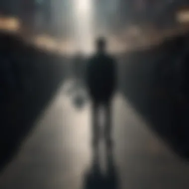 The Illusion of Connection A shadowy silhouette standing apart in a crowd