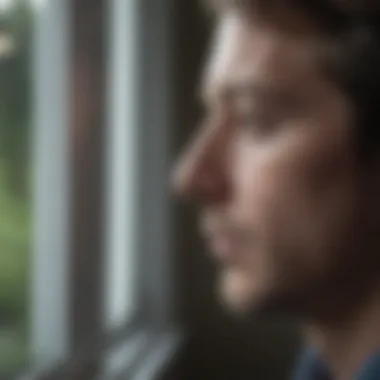 The Weight of Concealment A person gazing out of a window, reflecting deep thoughts