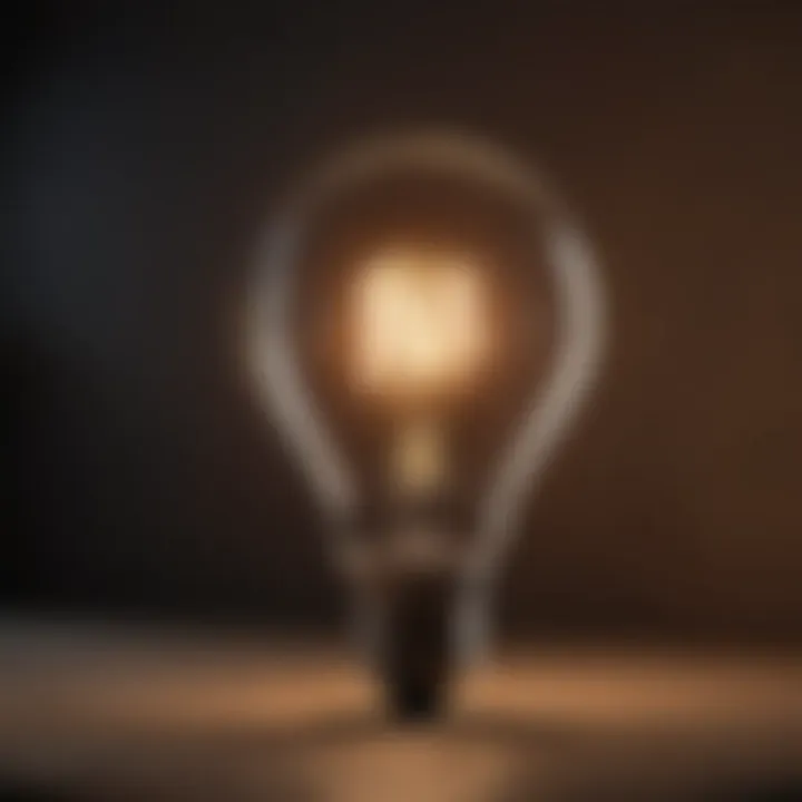 A light bulb glowing brightly, representing ideas and enlightenment.