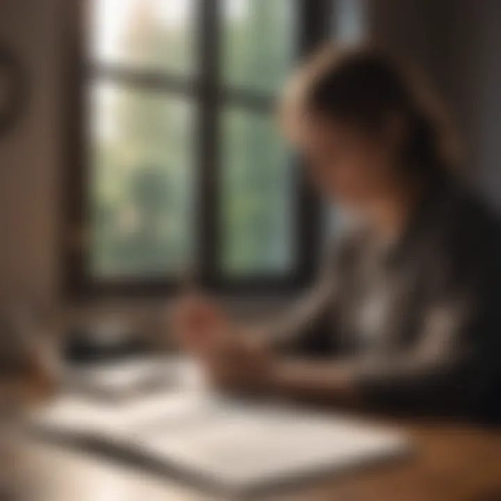 A person engaging in self-reflection with a journal and pen.