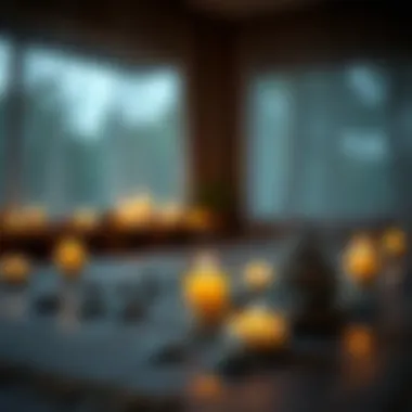 A close-up of a meditative setup with candles and stones