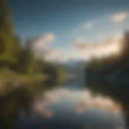 A serene landscape with a tranquil lake reflecting the sky, symbolizing inner peace.
