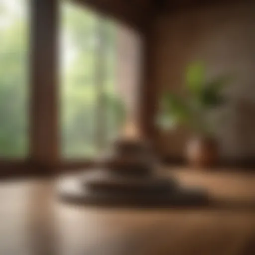 Calm indoor meditation space with soft lighting