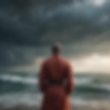 Confidence Amidst Chaos A person standing confidently against a stormy backdrop