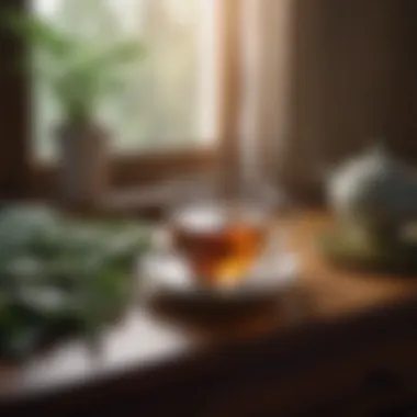 Sipping Herbal Tea Before Sleep An inviting cup of herbal tea placed on a bedside table