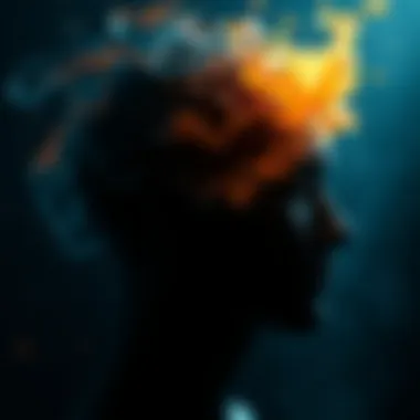 The Depths of Thought An abstract representation of a mind in contemplation with swirling thoughts