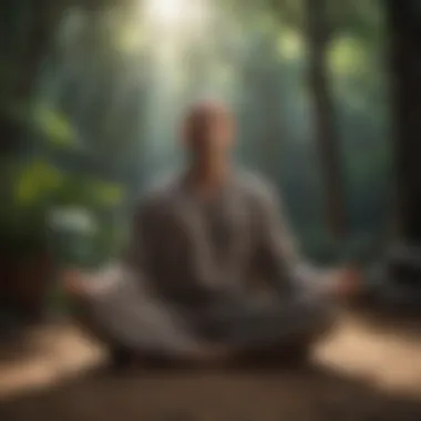 A person meditating in a tranquil environment