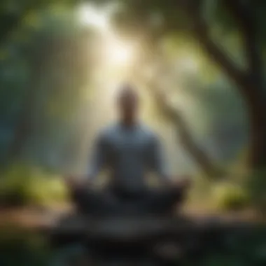 The Power of Mindfulness A person meditating in a tranquil setting surrounded by nature.