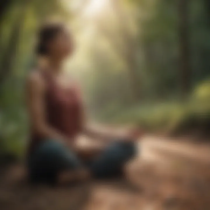 An individual practicing meditation outdoors
