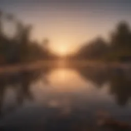 A serene landscape with soft sunrise lighting, inviting tranquility.