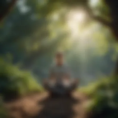 An individual in a meditative pose surrounded by nature