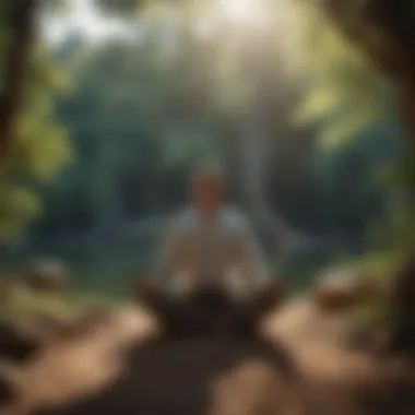 A person meditating in a tranquil setting with focus and concentration