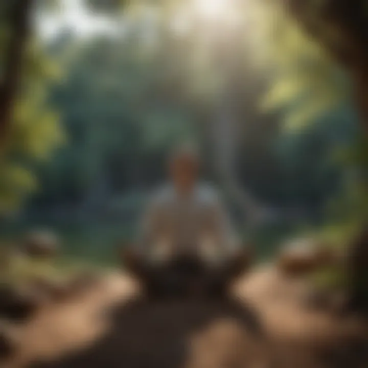 A person meditating in a tranquil setting with focus and concentration