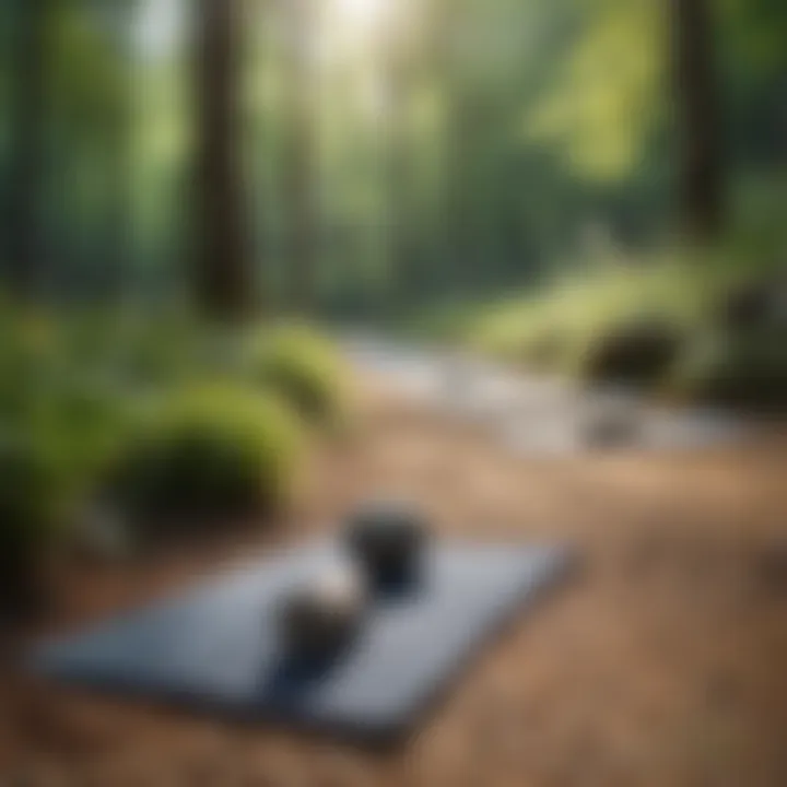 A peaceful outdoor setting with yoga mats laid out, inviting individuals to practice mindfulness through movement.