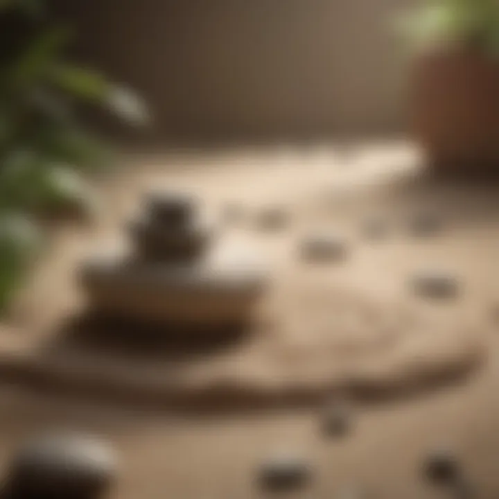 Zen garden with carefully arranged stones and sand