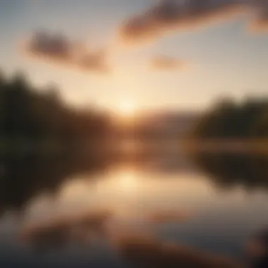 Serene Sunrise: A Moment of Mindfulness A serene sunrise over a calm lake, symbolizing the start of a mindful day.