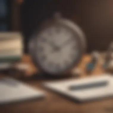 Mastering Time Management A clock surrounded by planning tools illustrating time management