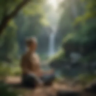 A person practicing meditation in a peaceful outdoor environment.