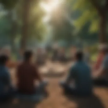 Together in Community An inviting community gathering in a vibrant park, showcasing the power of connection and support among individuals.