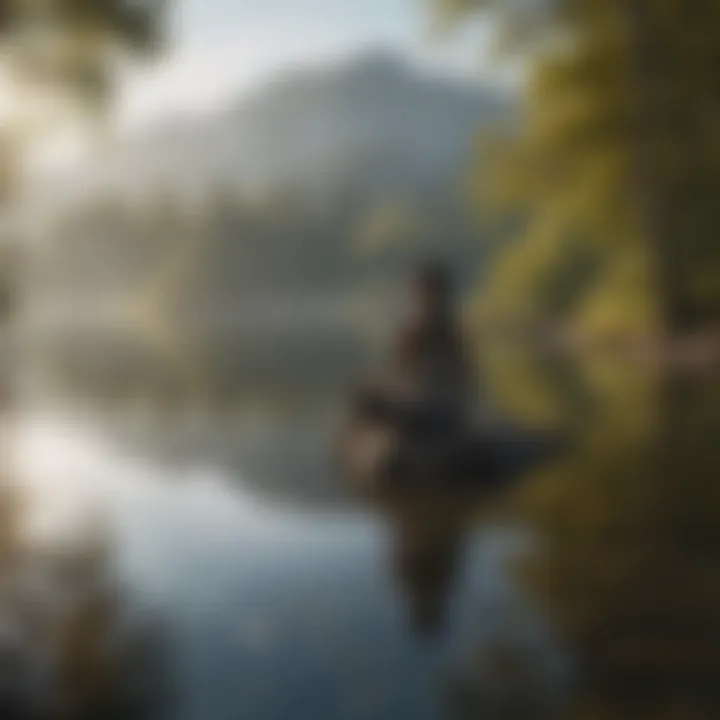 A peaceful scene of a person practicing mindfulness through meditation by a calm lake, illustrating the importance of self-awareness.