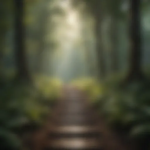 A serene landscape depicting a tranquil path through a lush forest, symbolizing the journey of meaningful living.