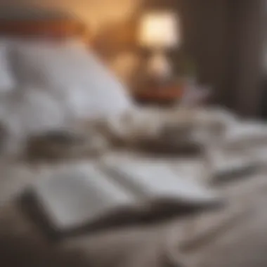 A journal next to a bed, illustrating reflective writing.