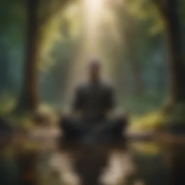 An individual meditating in a peaceful environment