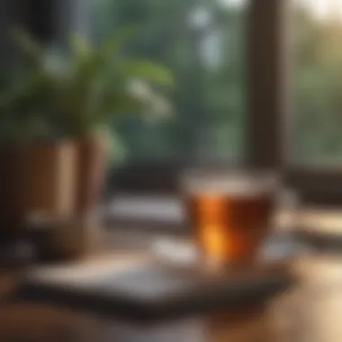 Reflecting on Personal Growth A journal with written reflections and a cup of tea