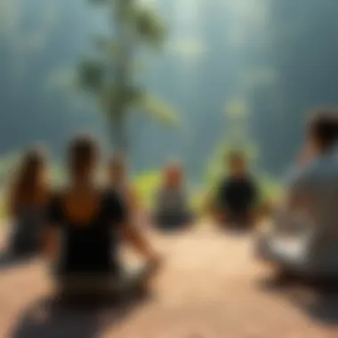 Group engaged in mindfulness meditation in a peaceful setting