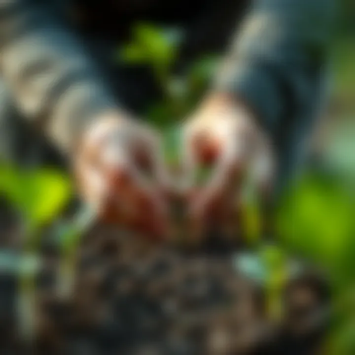 Close-up of hands planting seeds in fertile soil