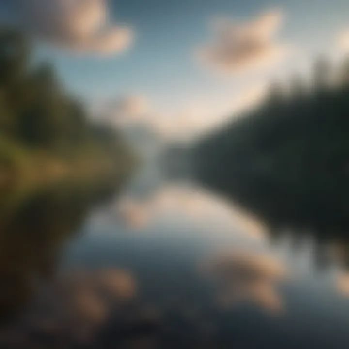 Serene landscape with calm waters reflecting a peaceful sky