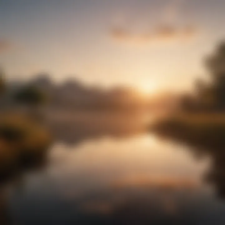 A serene landscape depicting a sunrise over a tranquil lake, symbolizing new beginnings.