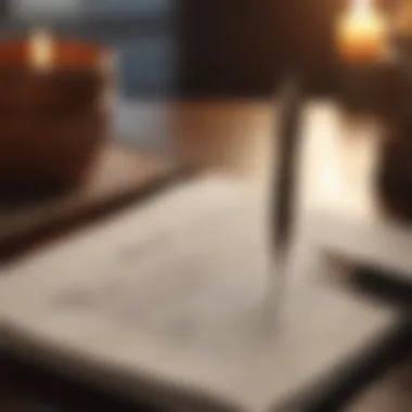 The Art of Reflection: Journaling for Clarity An open journal with a quill and ink symbolizing reflection