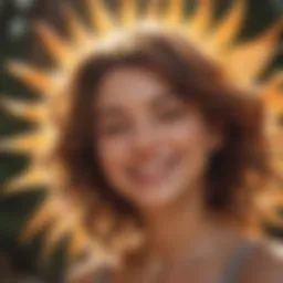 A whimsical illustration of a sun with a smile radiating warmth and happiness.