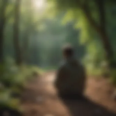 A person contemplating quotes with a backdrop of nature