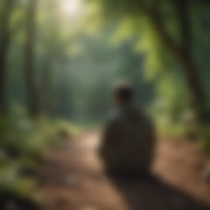 A person contemplating quotes with a backdrop of nature