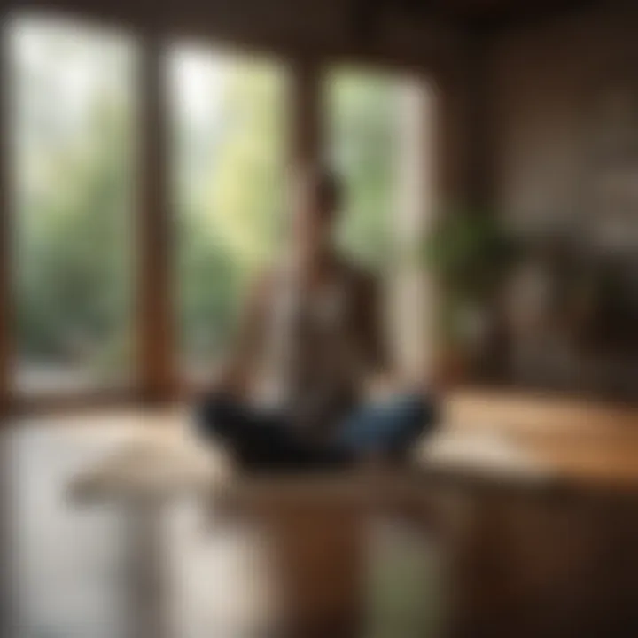 A person practicing meditation in a serene indoor environment