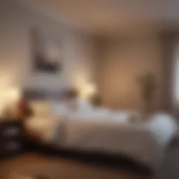 A serene bedroom with soft lighting promoting relaxation