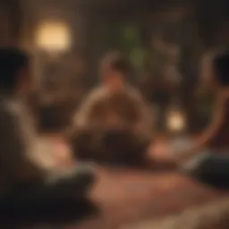 A cozy gathering of friends sharing stories
