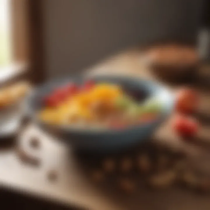 A bowl of fresh fruits and nuts on a wooden table