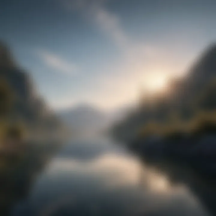 Tranquil nature scene with a serene lake and mountains