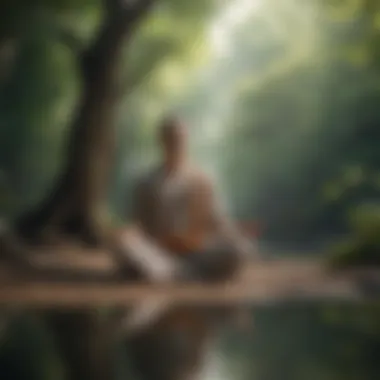 An individual practicing meditation in a serene environment