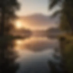 Serene landscape with a tranquil lake at sunrise