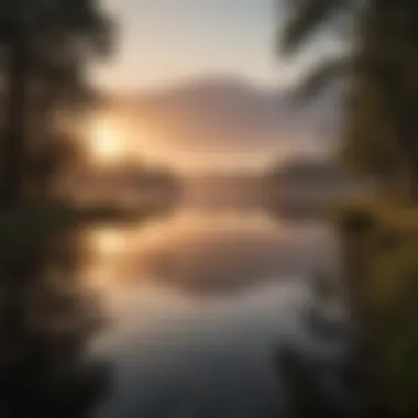 A Tranquil Dawn Serene landscape with a tranquil lake at sunrise