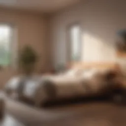 A peaceful bedroom setting with soft lighting and calming colors