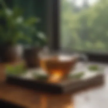 Mindful Reflection A journal and a cup of herbal tea representing mindfulness and reflection.
