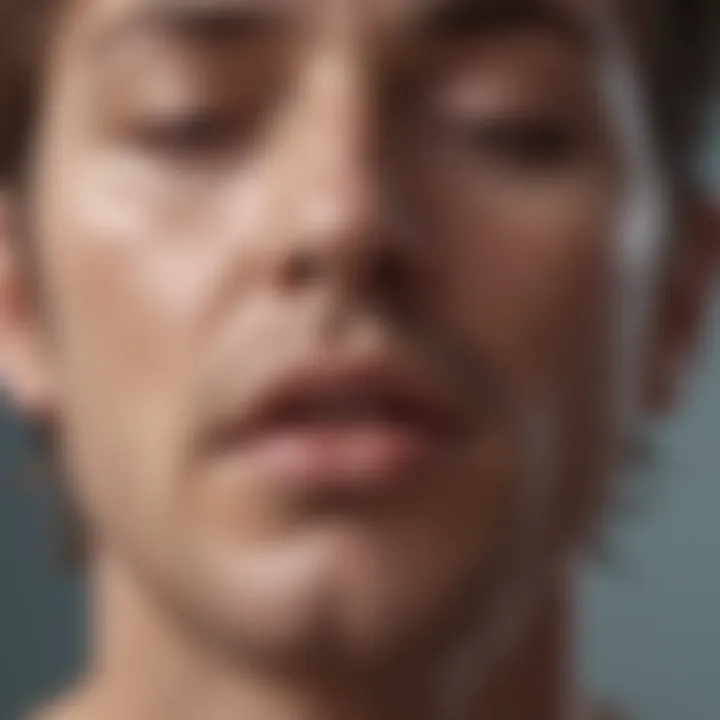 A close-up of a person engaging in deep breathing exercises