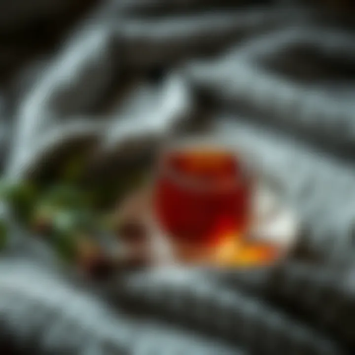 A cup of herbal tea on a cozy blanket