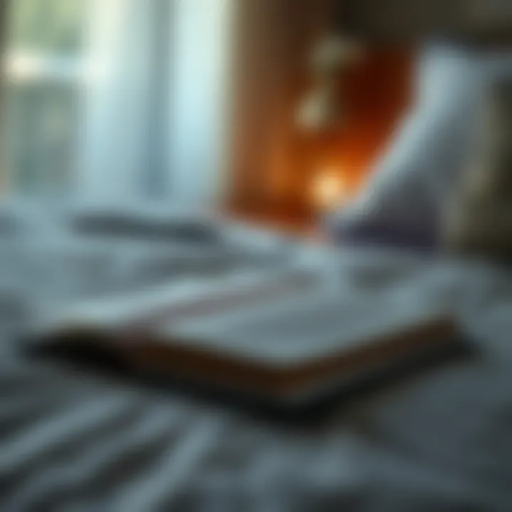 A journal and a pen on a bedside table