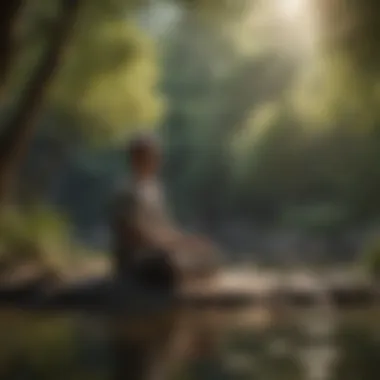 An individual meditating in a peaceful setting